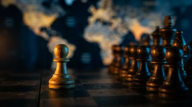 A lone chess piece — a single pawn or knight — stands confidently on a simple board, with the remaining complex array of pieces blurred and fading into the background. The focused lighting highlights just that one piece, symbolizing the idea of narrowing your attention to what you can control rather than the overwhelming whole. The contrast between sharp focus and soft blur visually communicates the core message: you don't need to master everything to make a profitable move.