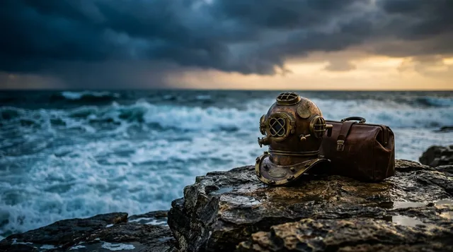 A lone trader stands at the edge of a stormy ocean cliff, facing powerful crashing waves with calm, confident body language — arms at their sides, feet planted firmly. The turbulent sea stretches endlessly before them, with dark swirling clouds above but a faint break of light on the horizon. The contrast between the chaos of the waves and the stillness of the figure visually captures the core message: volatility is not a threat to be feared, but a force to be mastered.