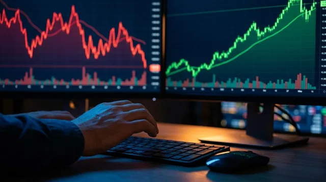A split-screen visual showing a jagged, erratic stock chart line on one side contrasting with a clean, upward-trending breakout on the other, symbolizing the chaos of choppy markets versus a clear winning trade. In the foreground, a trader's hand hovers nervously over a mouse or keyboard, suggesting the impulse to act prematurely. The overall mood is tense and high-stakes, with red and green candlestick charts glowing against a dark background.