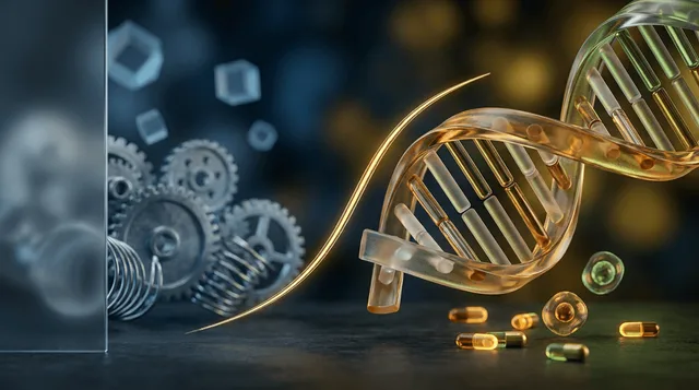 A split-scene image showing a sharp upward-trending stock chart line breaking through a stylized DNA double helix, symbolizing the intersection of financial recovery and biotechnology.