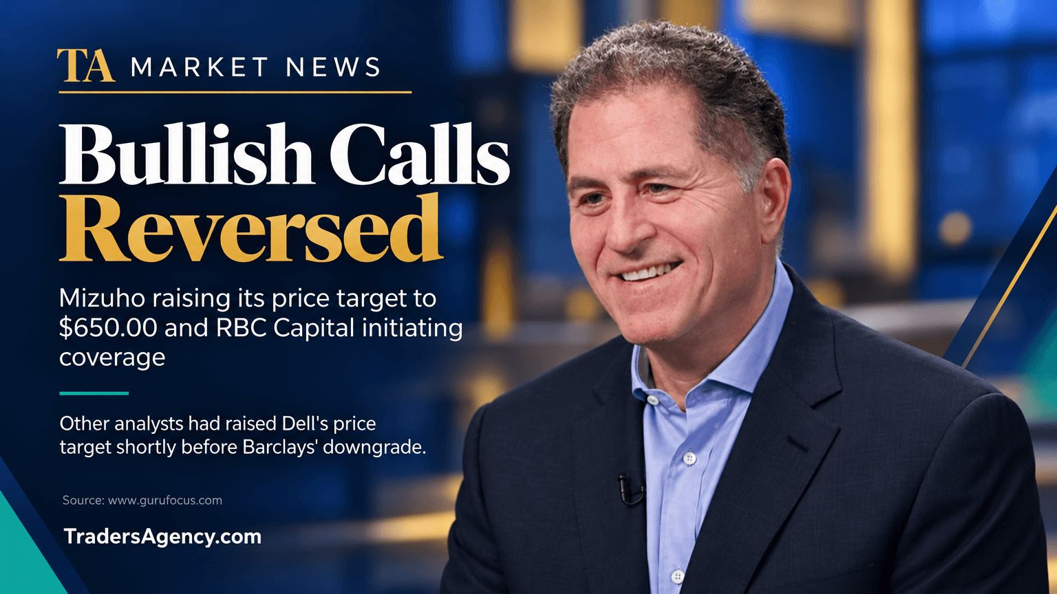An executive in a television interview setting representing Dell leadership amid contrasting analyst views.