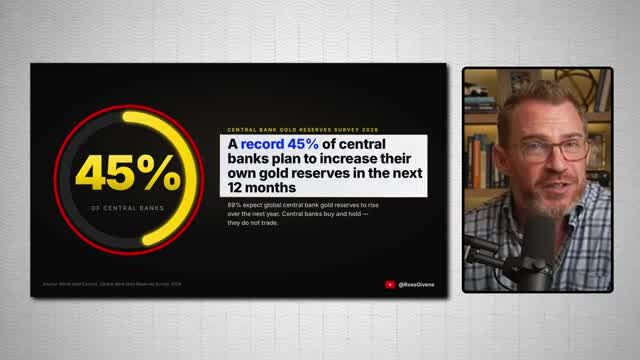 Infographic showing 45% of central banks plan to increase gold reserves in the next 12 months, based on the World Gold Council's annual central bank survey