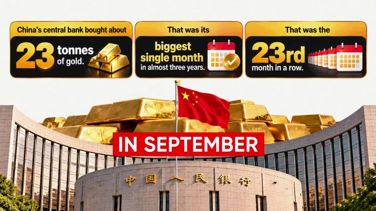 Infographic showing China's central bank bought 23 tonnes of gold in September, its biggest monthly purchase in almost three years and the 23rd consecutive month of buying