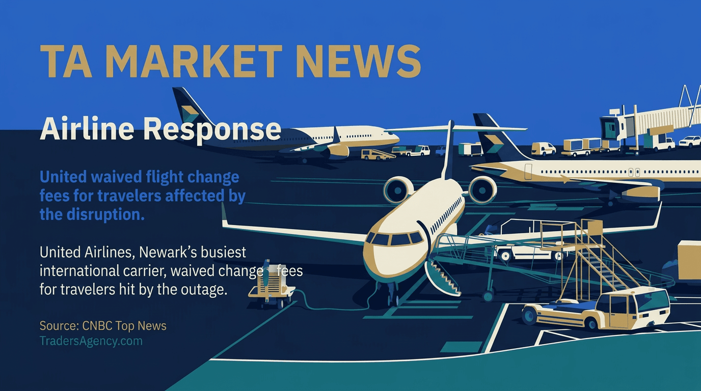Airport tarmac with parked jets and ground service vehicles under clear skies, representing airline operations adjusting to delays.