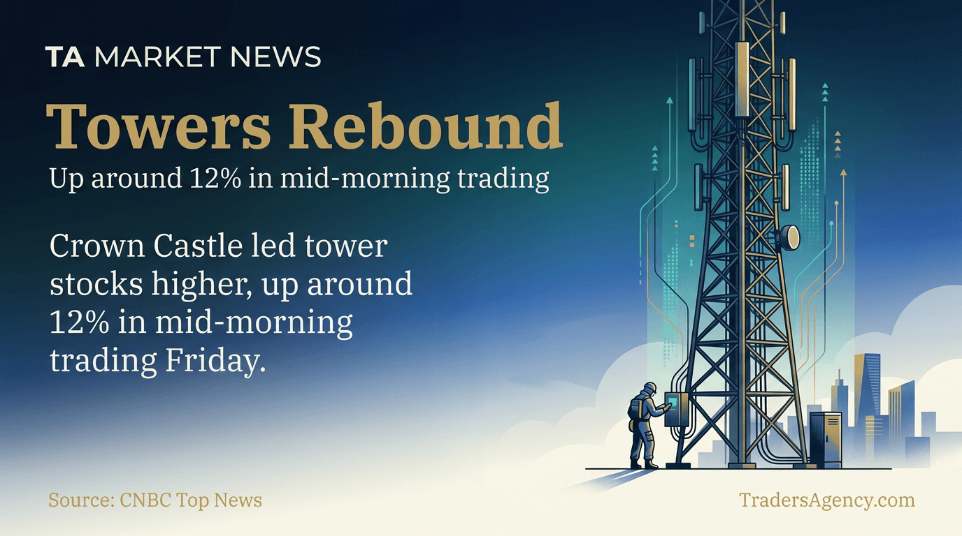 A telecommunications tower against a clear sky with a worker inspecting equipment at its base.