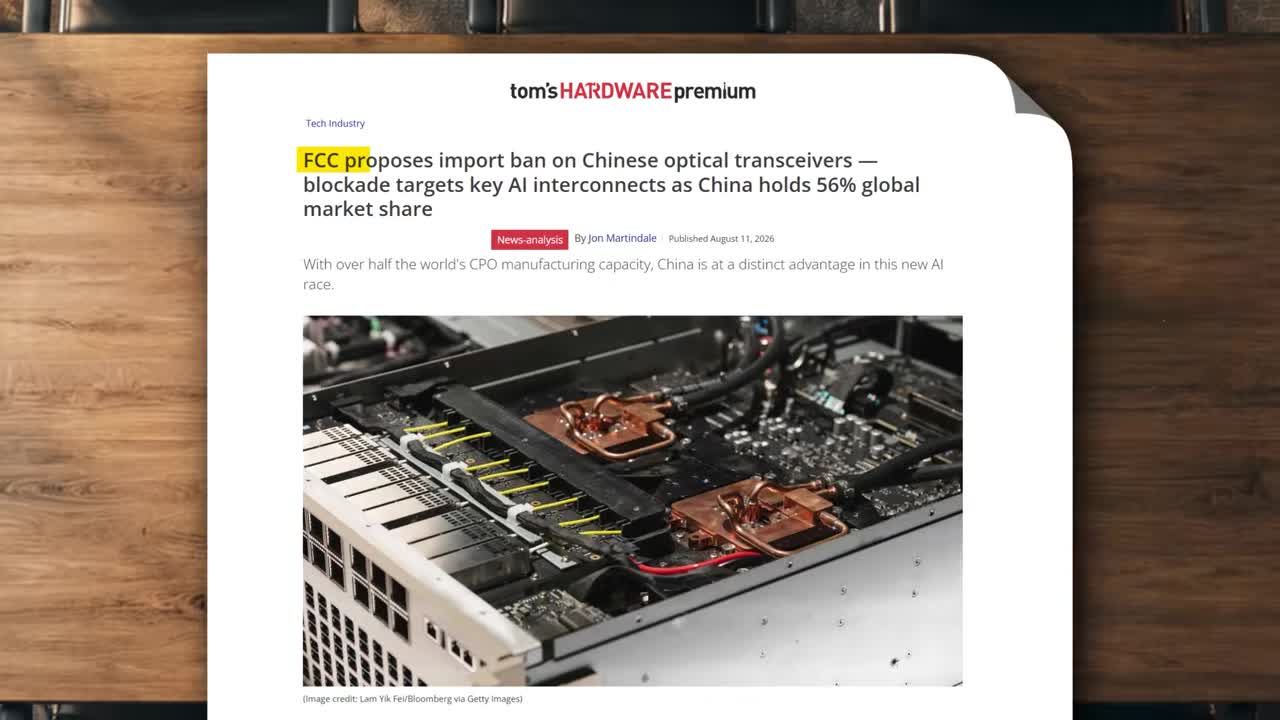 News headline about the FCC proposing an import ban on Chinese-made optical transceivers