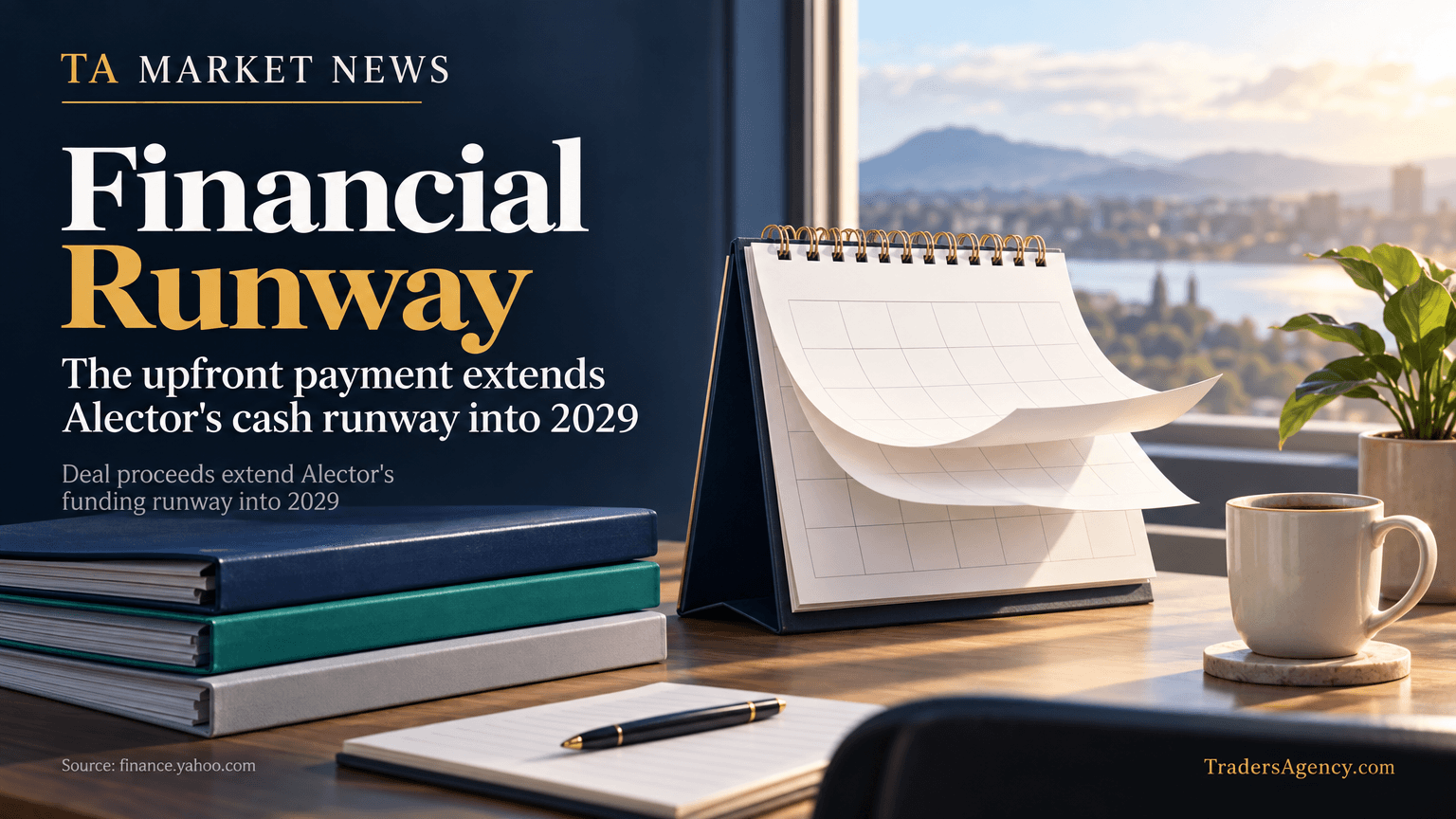 Office desk scene with a calendar symbolizing an extended financial runway.