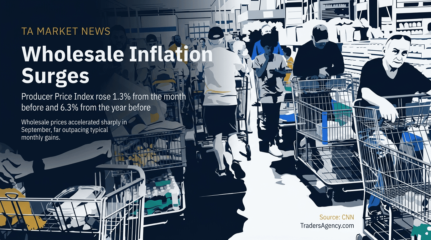 Crowded warehouse store aisle with shoppers and full carts, representing rising wholesale goods prices.