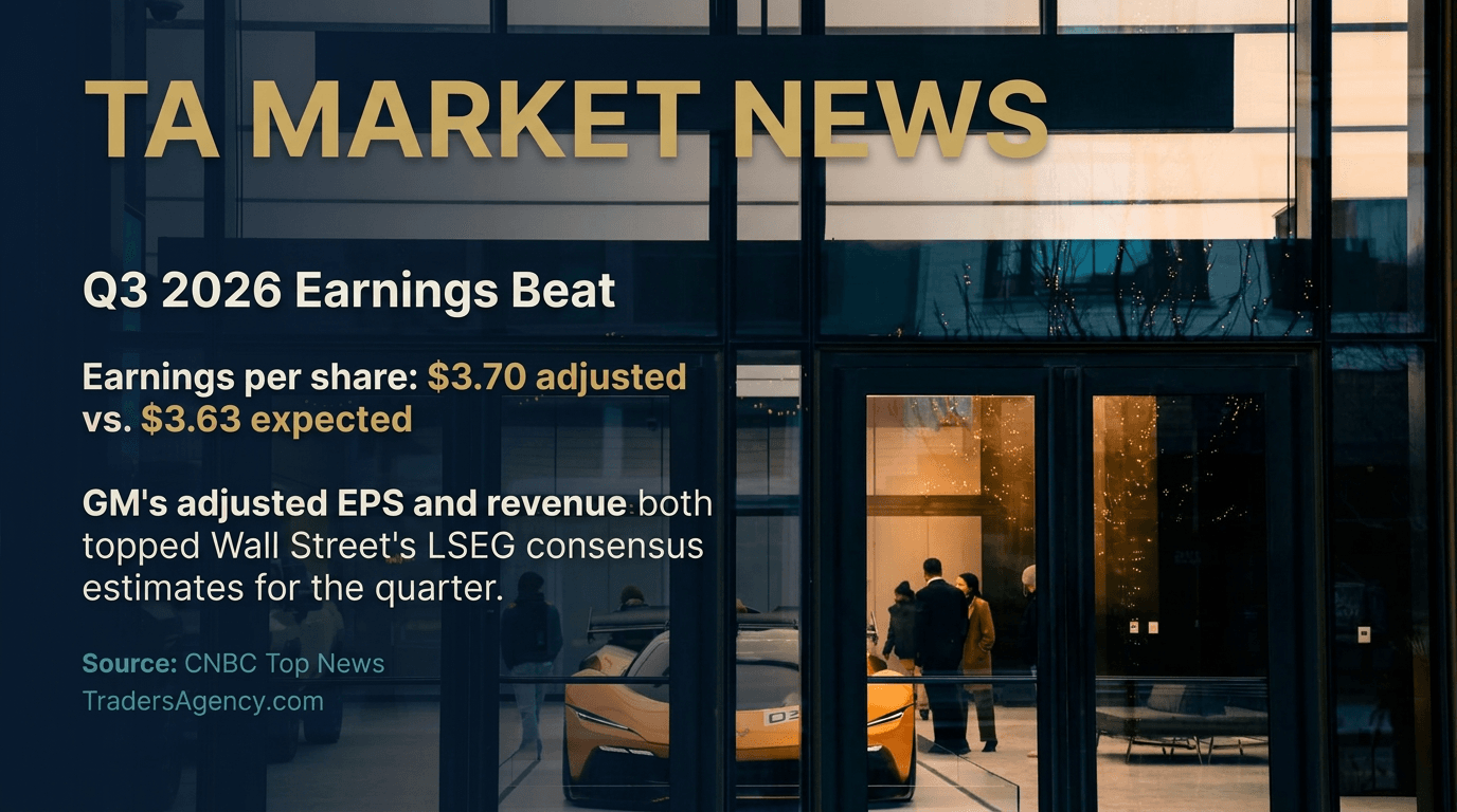 Illustrative scene of a modern car dealership showroom representing General Motors' quarterly earnings announcement.