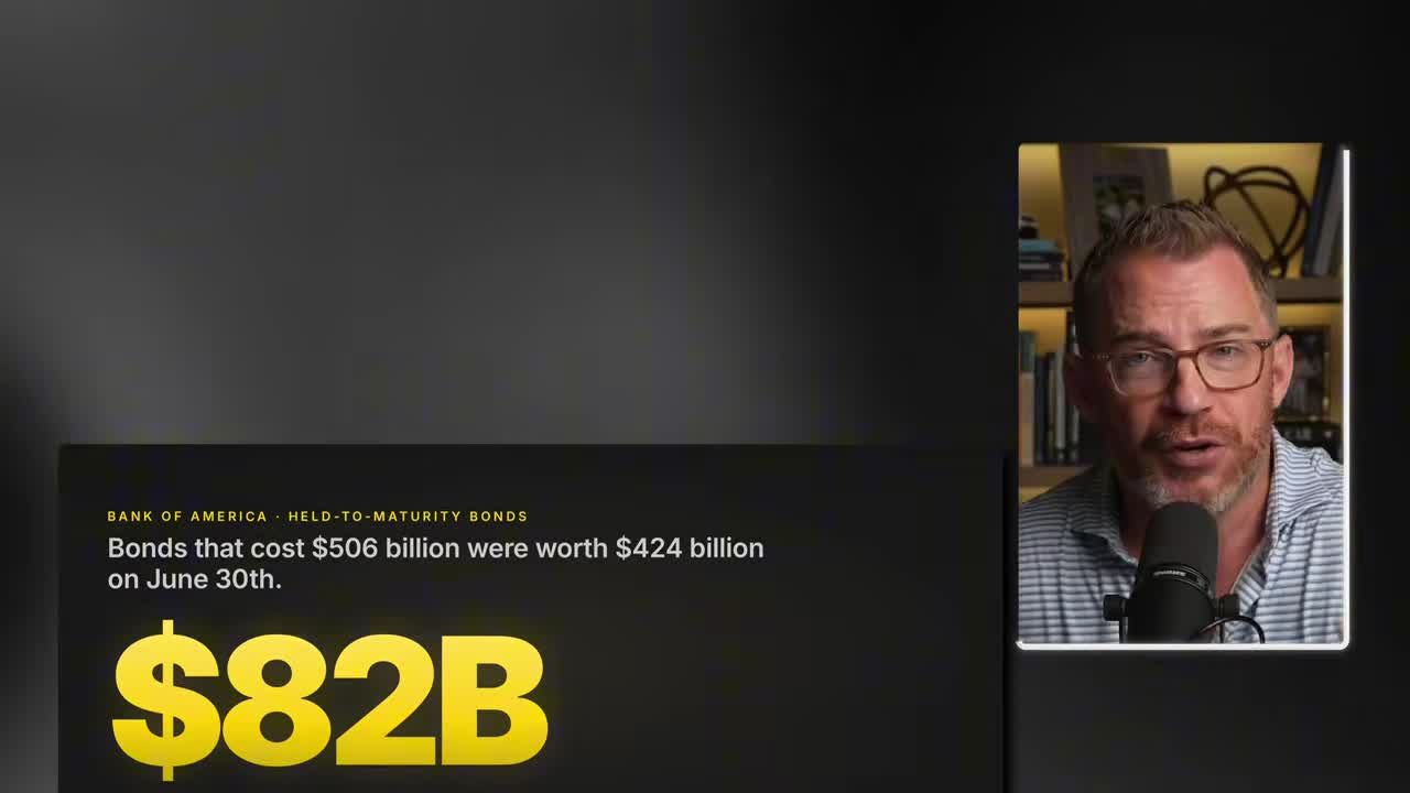 Bank of America held-to-maturity bonds infographic showing an $82 billion unrealized loss as of June 30th