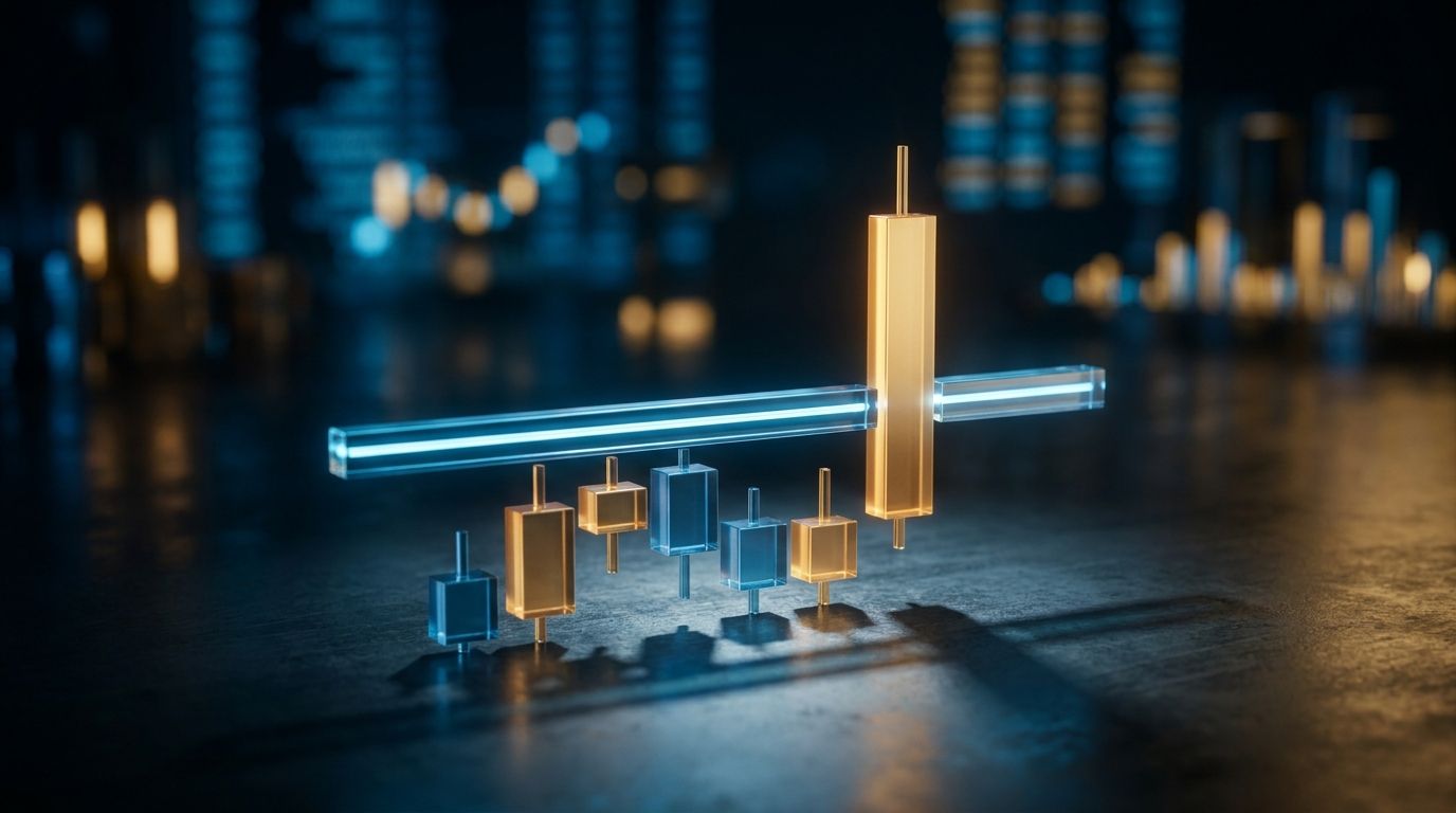 A stock chart breaking decisively above a horizontal resistance line, with a bold upward candlestick bursting through the level in a clean, dramatic moment. The chart is displayed on a sleek dark background with the resistance line glowing or highlighted, emphasizing the critical breakout zone. Below the breakout point, the price action shows the consolidation range, visually contrasting the uncertainty before the move with the clarity that comes after.