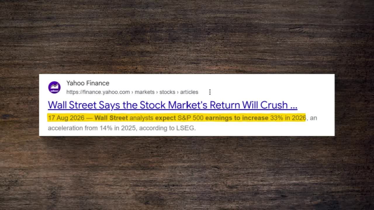Headline noting Wall Street expects S&P 500 profits to grow 30% next year
