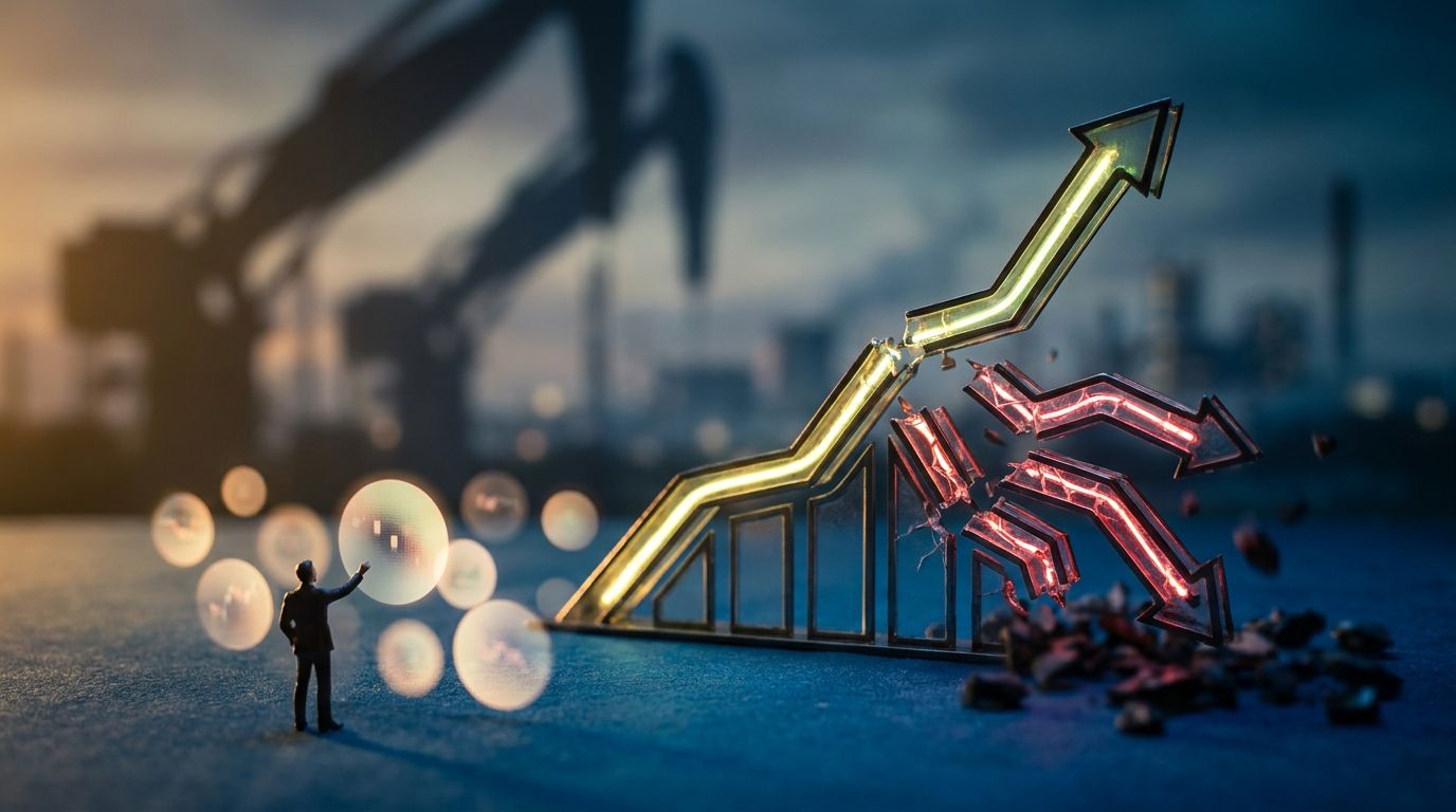A fractured stock market chart splits apart into diverging paths, with one glowing green line shooting upward while others collapse in red — symbolizing the breakdown of correlated trading. In the foreground, a lone retail trader (represented as a small figure or silhouette) reaches toward a cluster of familiar, fading stock symbols, while massive institutional "footprints" or shadows loom in the background moving in a different direction. The overall mood is dramatic and high-contrast, evoking 